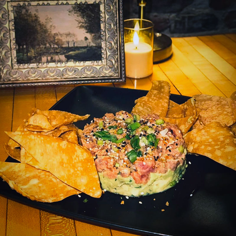 Spicy Tuna Tartare on a black plate